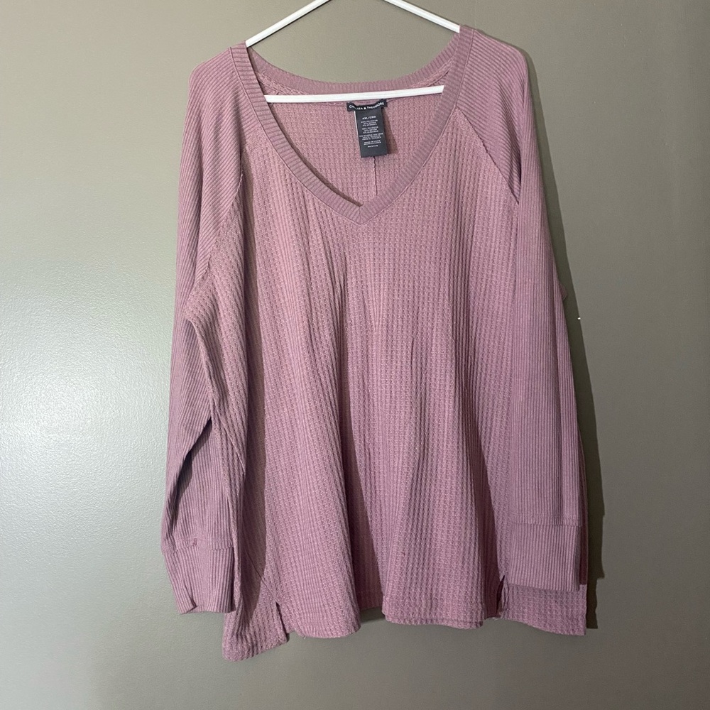 Chelsea & Theodore Waffle Long Sleeve Pullover Purple Shirt